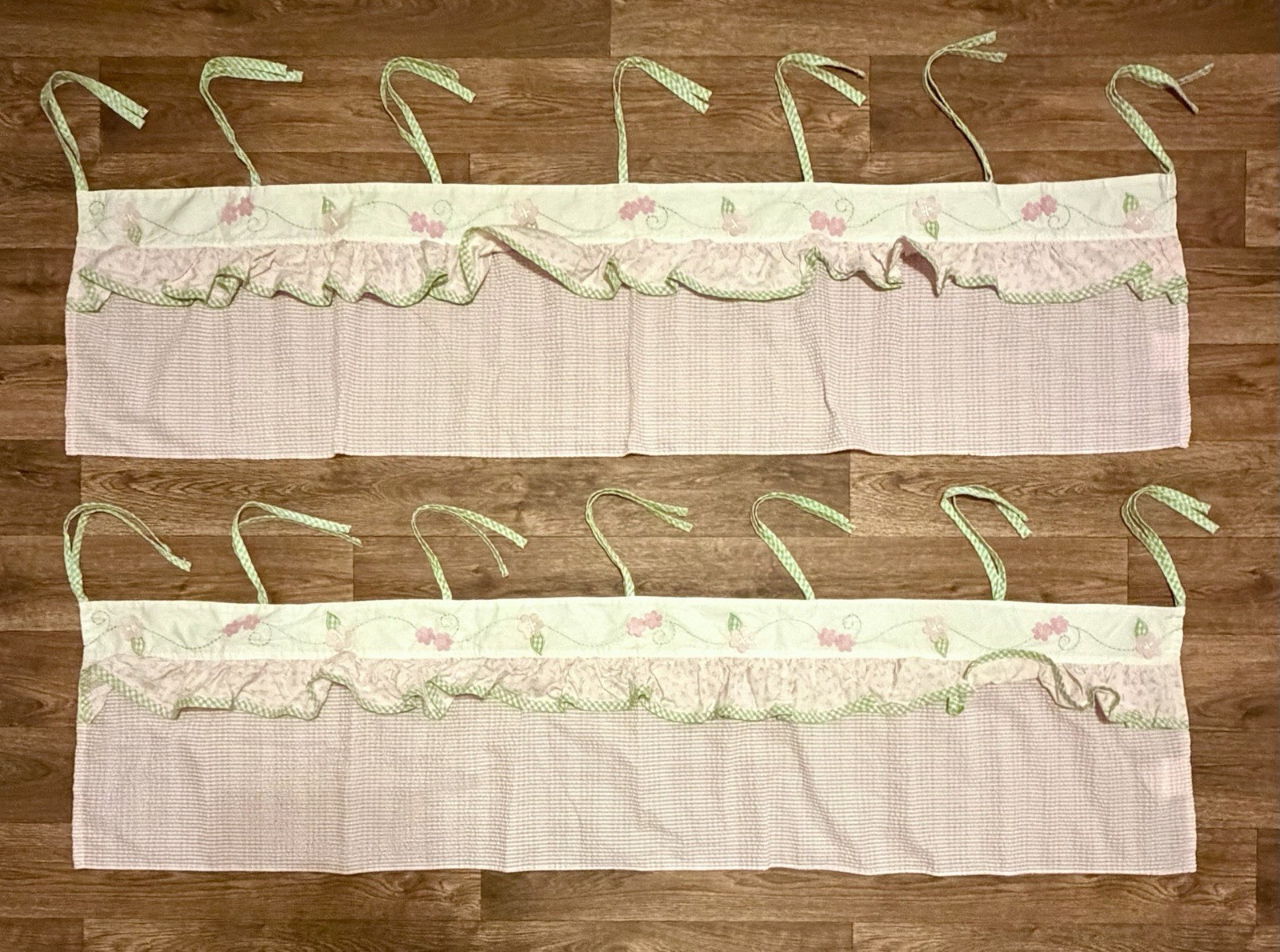 NOJO Valance Curtains 2 Baby Girl Pink Seersucker Stripe Check Floral Tie-On