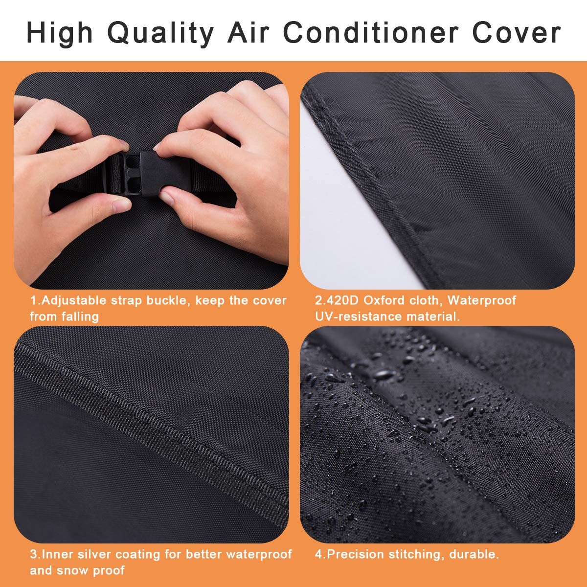 Black Waterproof Window AC Unit Cover 25.5Wx20.5Dx18H Insulation Protection