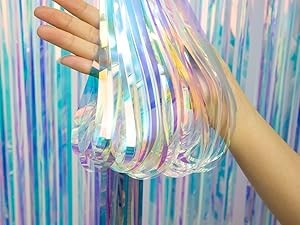 Gorgeous Iridescent Fringe Tinsel Streamers, 2 Pack of 3.3X 3.3 ft Neon