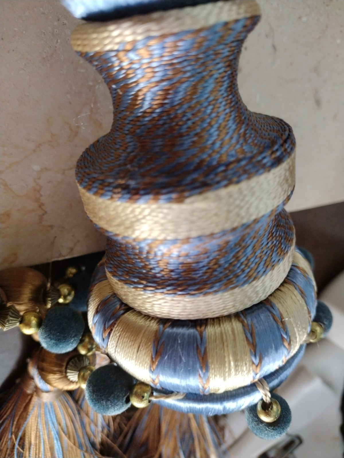 2 Blue Striped Pair of Decorative Tassels Large Luxury Drapery Tiebacks 28” long