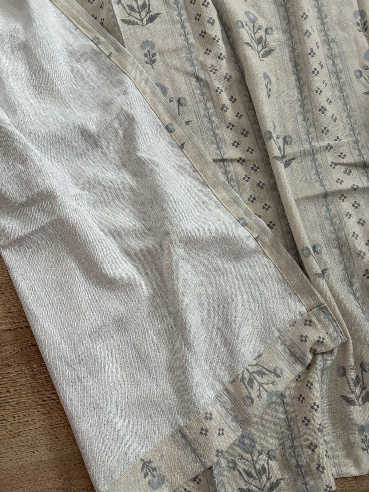 Blue Grey Pinch Pleated Floral Curtain Panel 82” Long