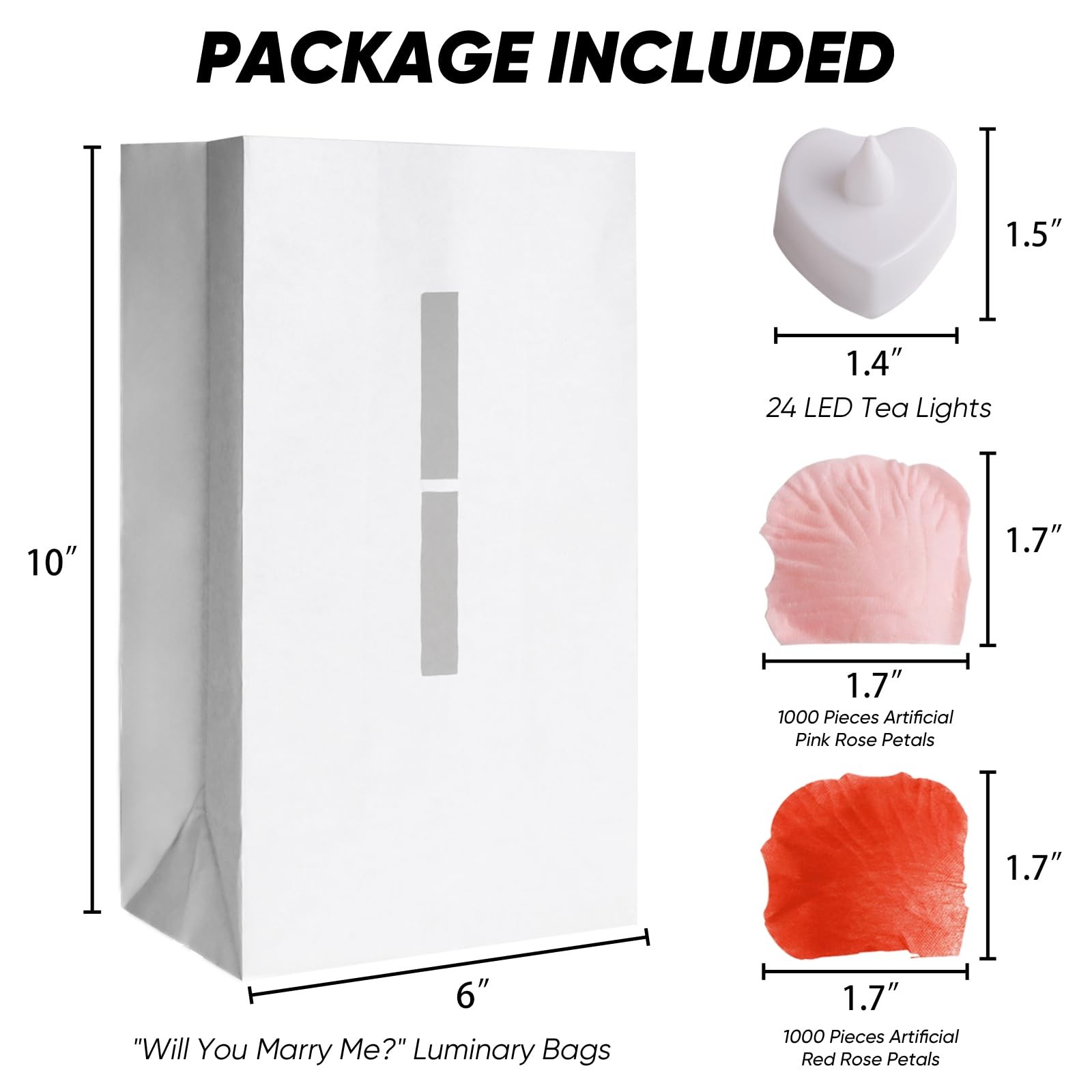 Will You Marry Me Light Up Letter Proposal Decor 2000 Rose Petal Luminary Bag