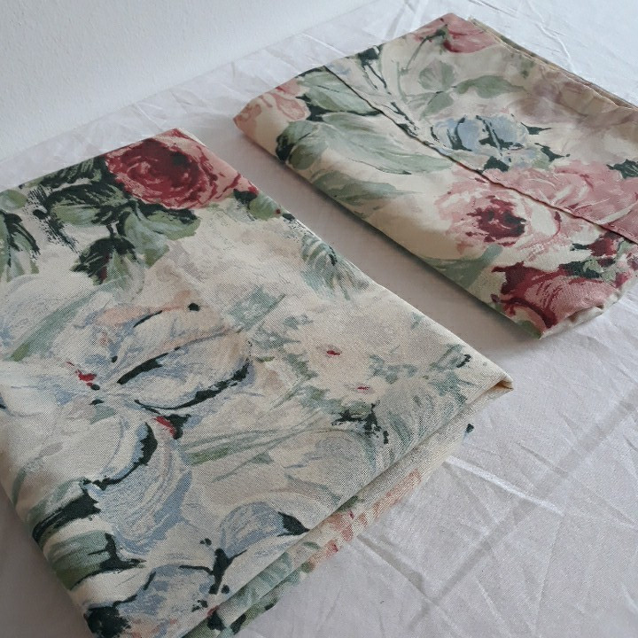 Pair (2) Vintage Swag Window Valance Watercolor Rose Floral Cottage Shabby Chic