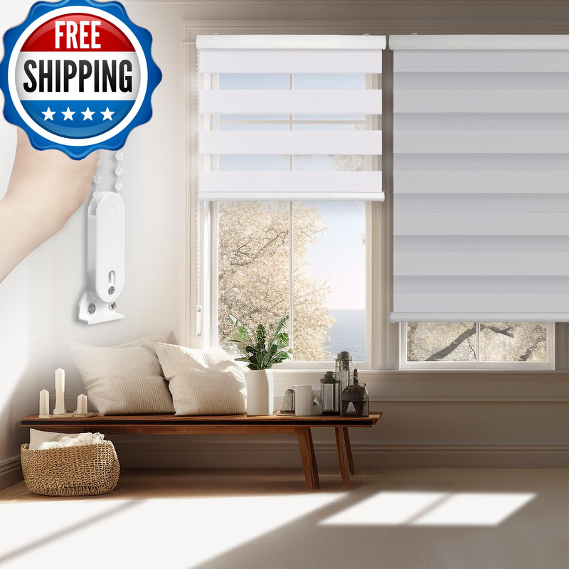 Foiresoft Blackout Zebra Roller Blinds Bonita Silver White W 39 X H 64Inch Dual