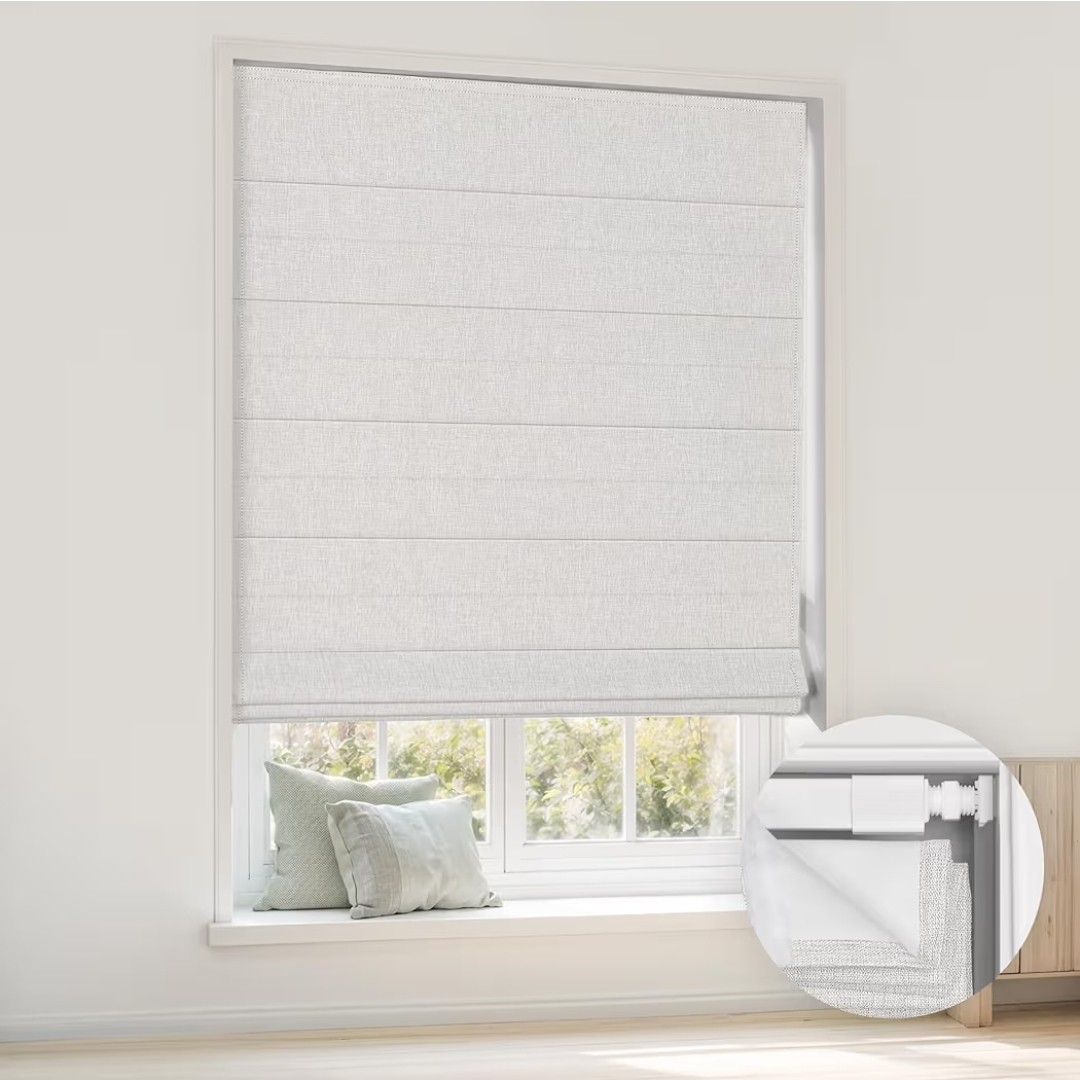 LazBlinds No Drill Cordless Roman Shades, 45” W x 64” H, Off White