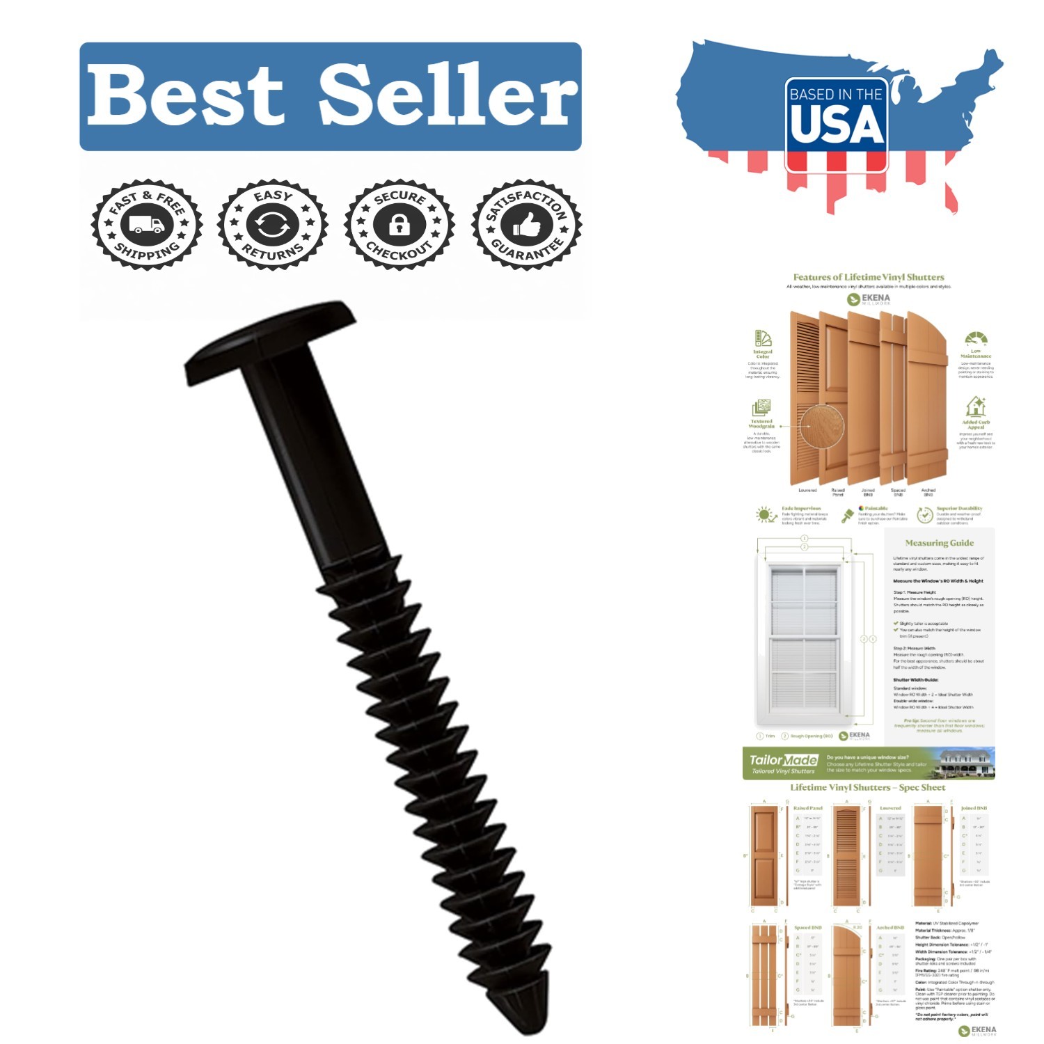 12 Count Lifetime Vinyl Shutter-Loks – Black Self-Drilling Screws for Easy Use