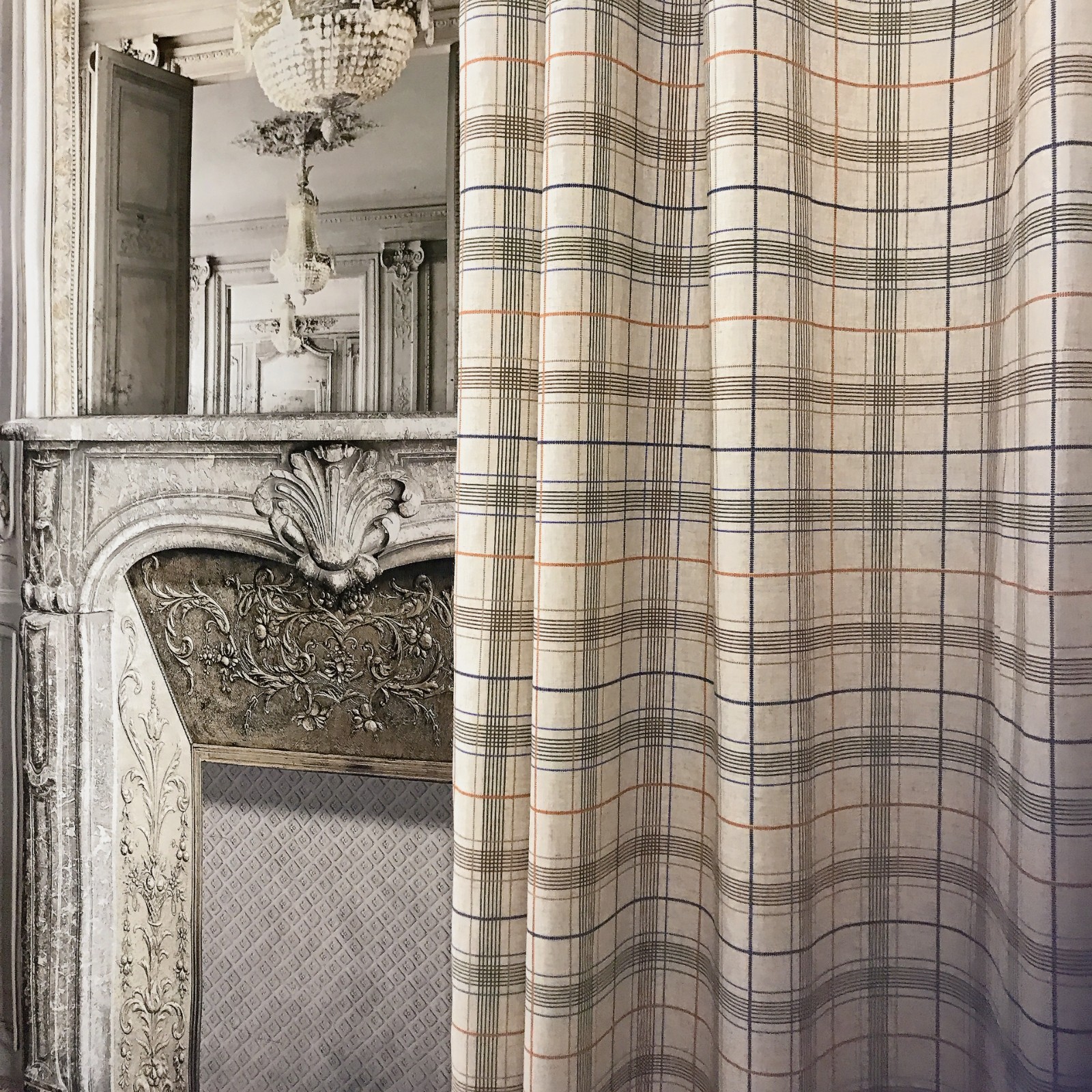 Handmade Linen Blend Windowpane Check Curtains Custom Beige Window Drapery Panel