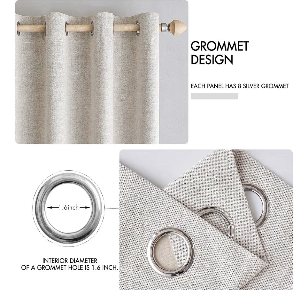 MIULEE 100% Blackout Curtains 52×108 Set of 2 Linen Texture Beige Thermal