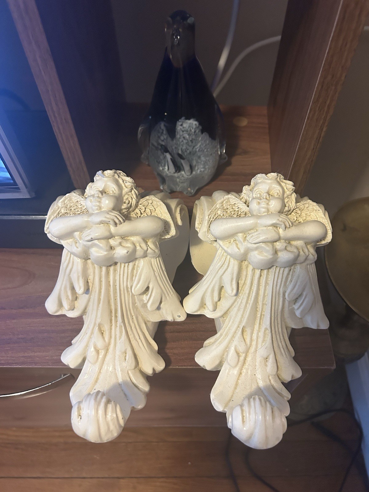 Vintage Cherub Drapery Curtain Rod Holder Wall Sconce Set