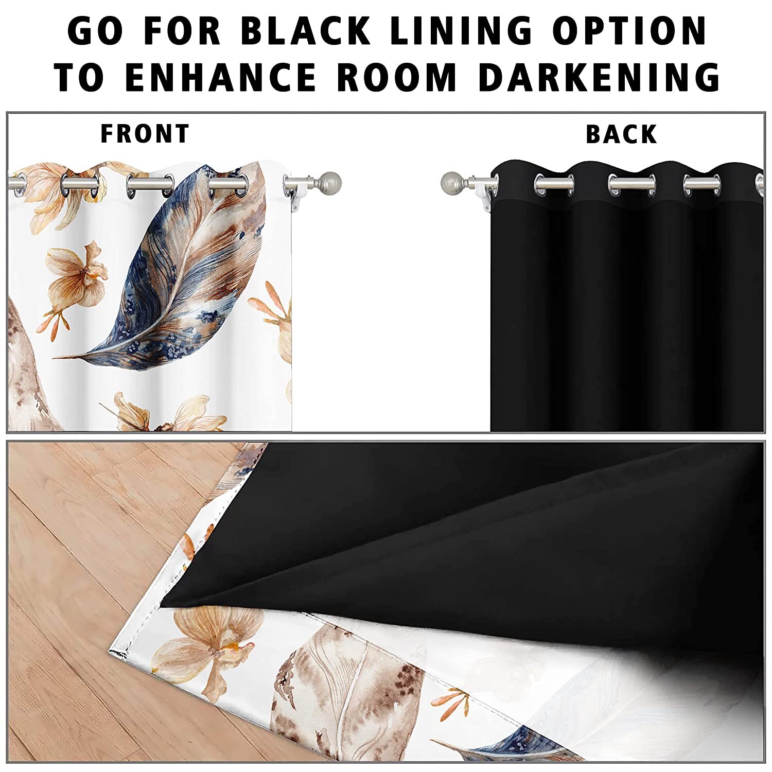 Premium Polyester Modern Feather Printed 90% Blackout Curtains for Window