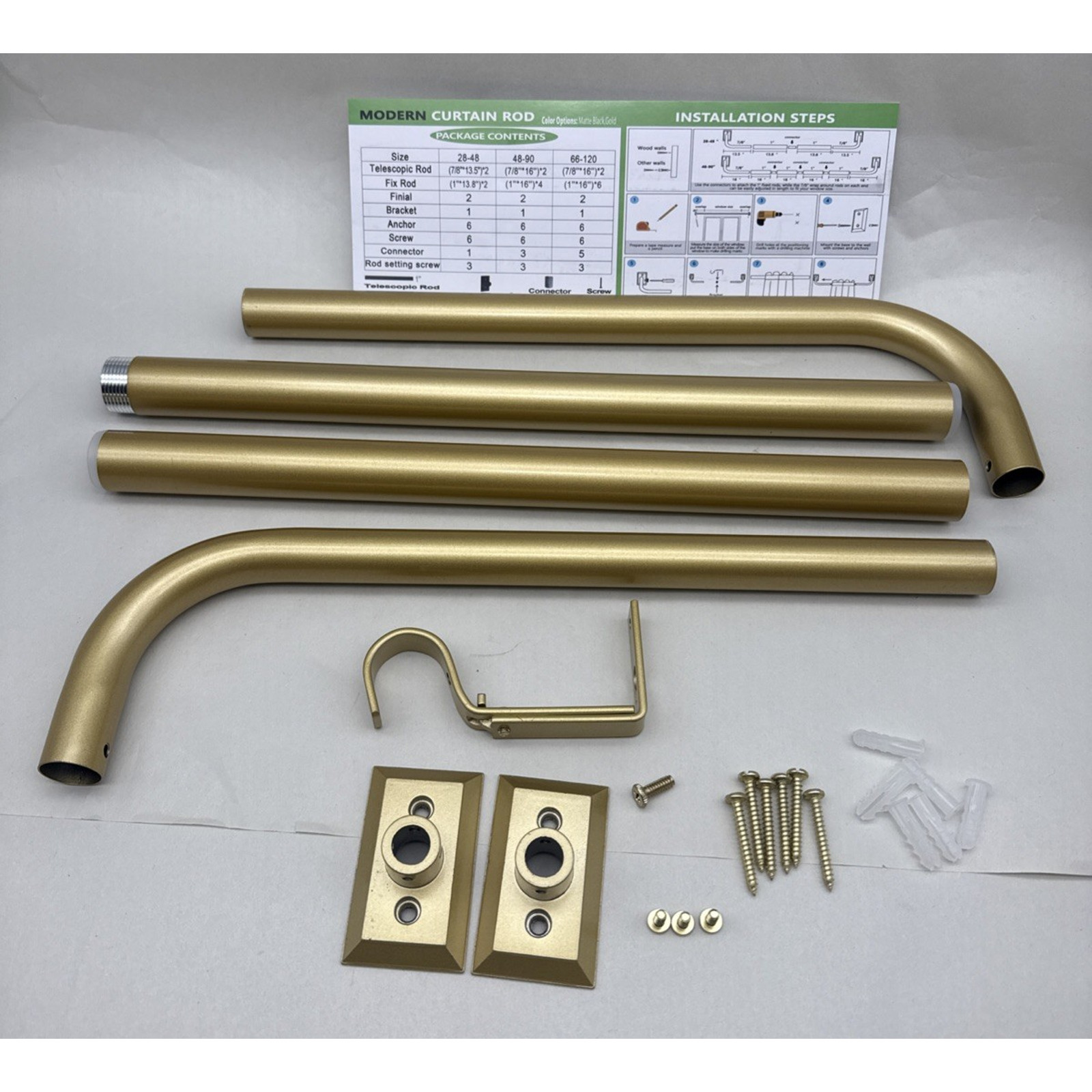 ZYRW Gold Curtain Rod 28 to 48 inches, modern , heavy duty, decorative *READ…