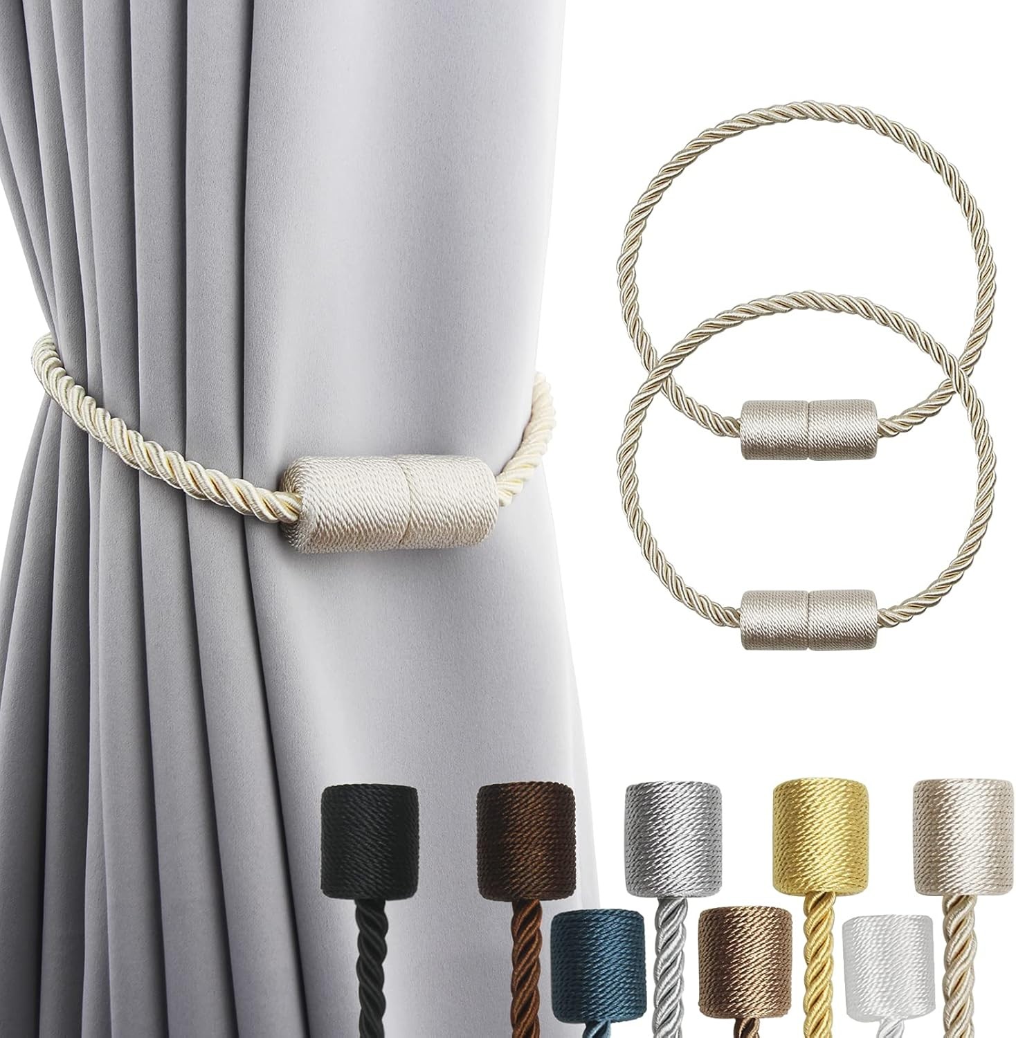 2 Pack Beige Strong Magnetic Curtain Tiebacks Outdoor Elegant Decorative Tie