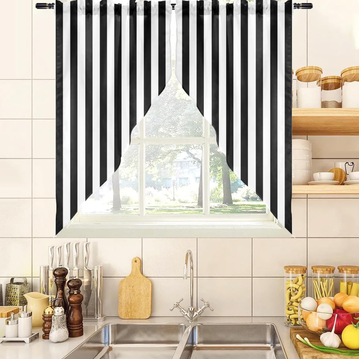 Black and White Kitchen Curtains Striped Simple Trendy Neutral Art Teen Men B