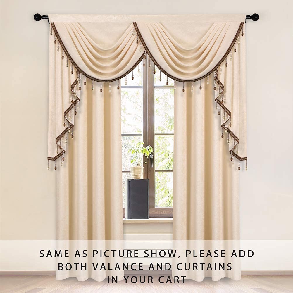 Elkca Thick Chenille Window Curtains Valance For Living Room Beige Valance