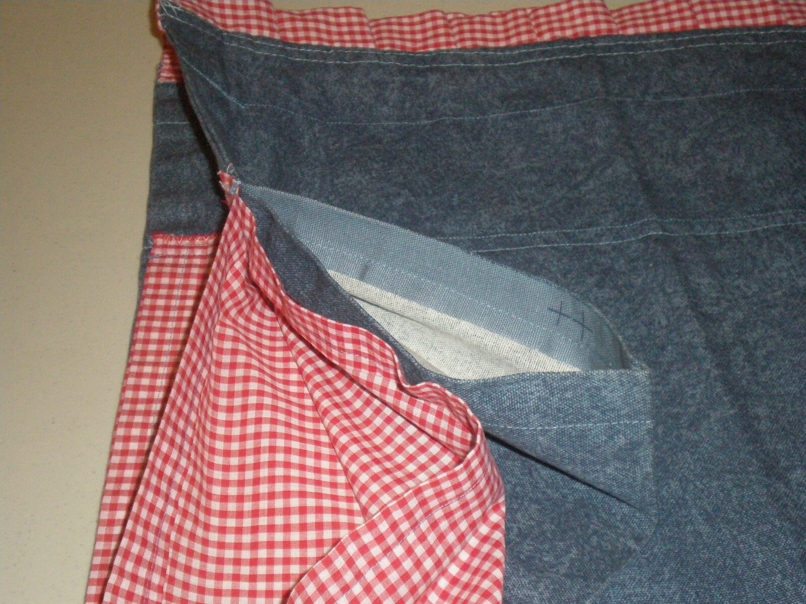 Denim Gingham Ruffled Blouson RP Valance Cotton Country Rustic Western 3 avail