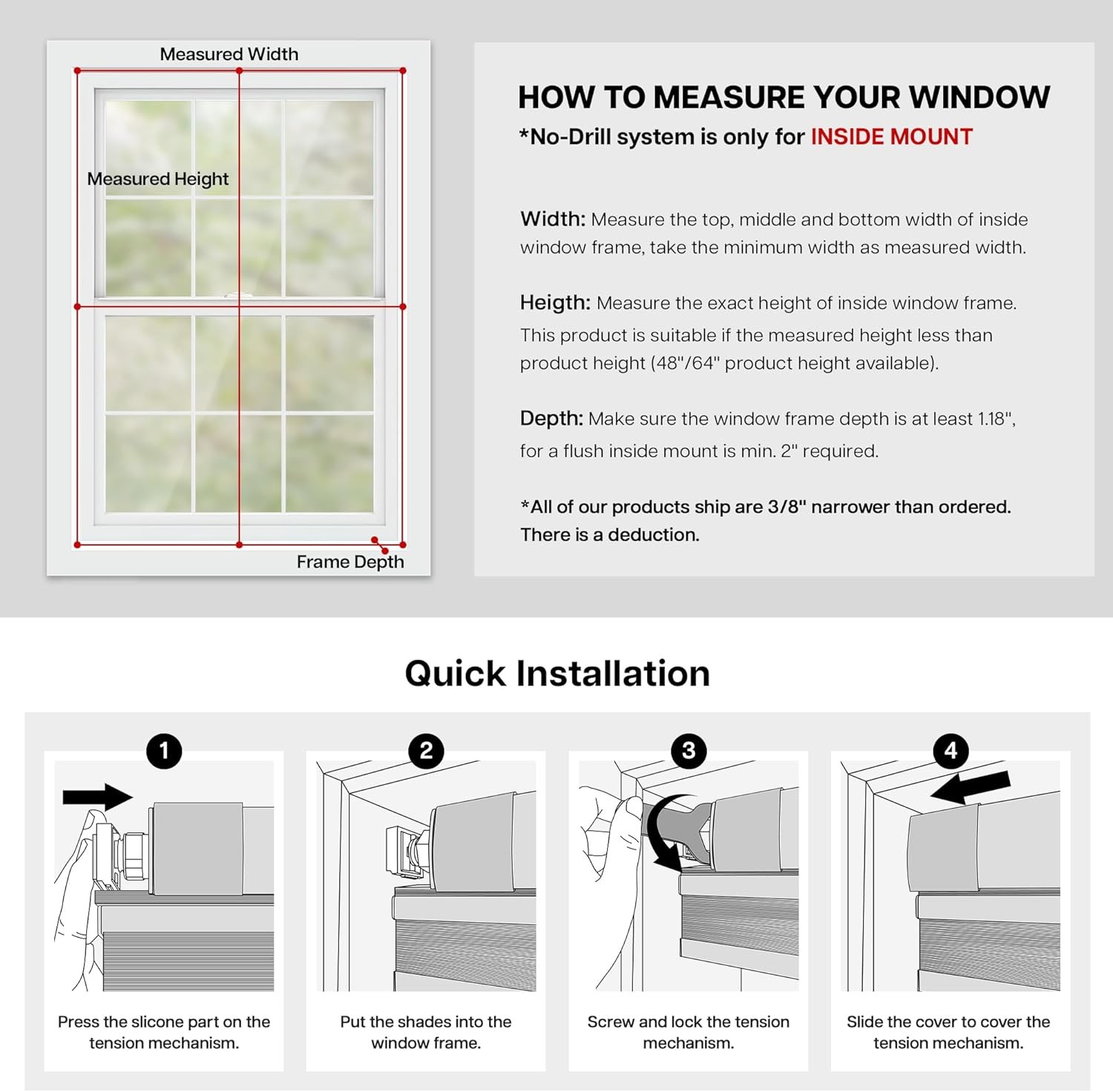 Honeycomb Blinds Cordless Cellular Shades 27″ W x 48″ H White Light