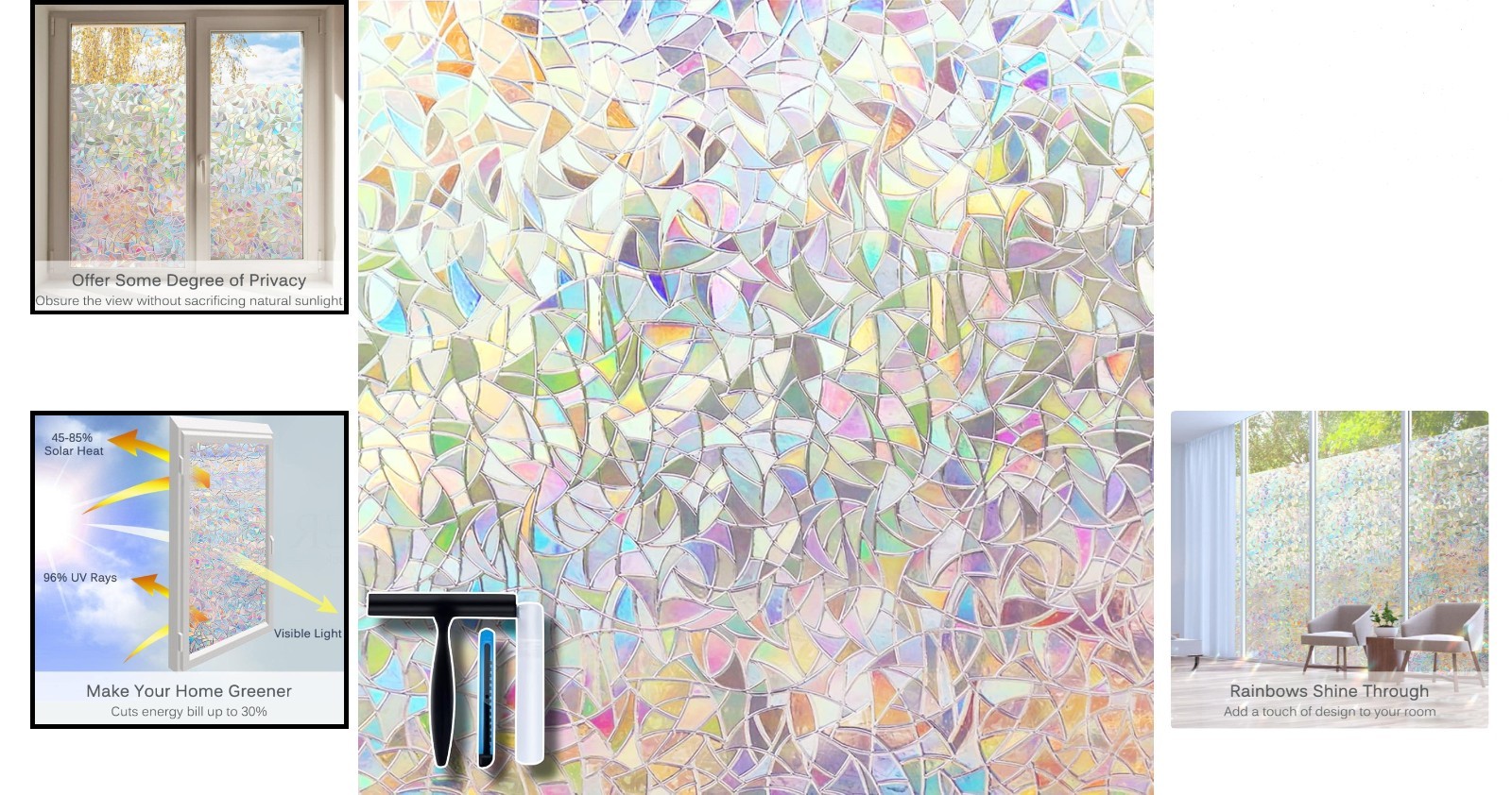 Reusable Rainbow Window Film – 17.5 x 78.7 Inches, UV Blocking & Easy Removal