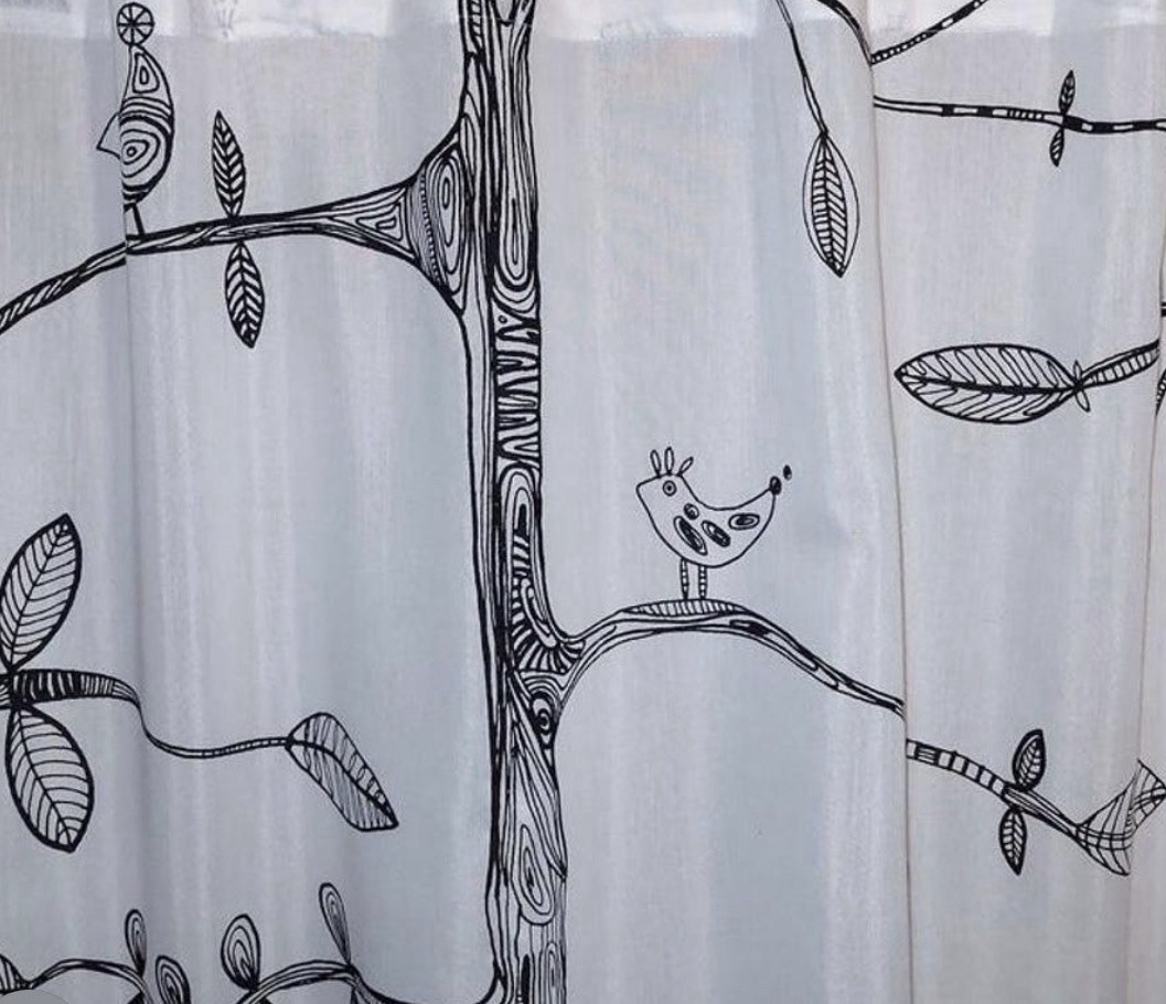 IKEA Eivor 57×98 Black & White Leaf Curtain Panels 70% Polyester 30% Cotton NEW