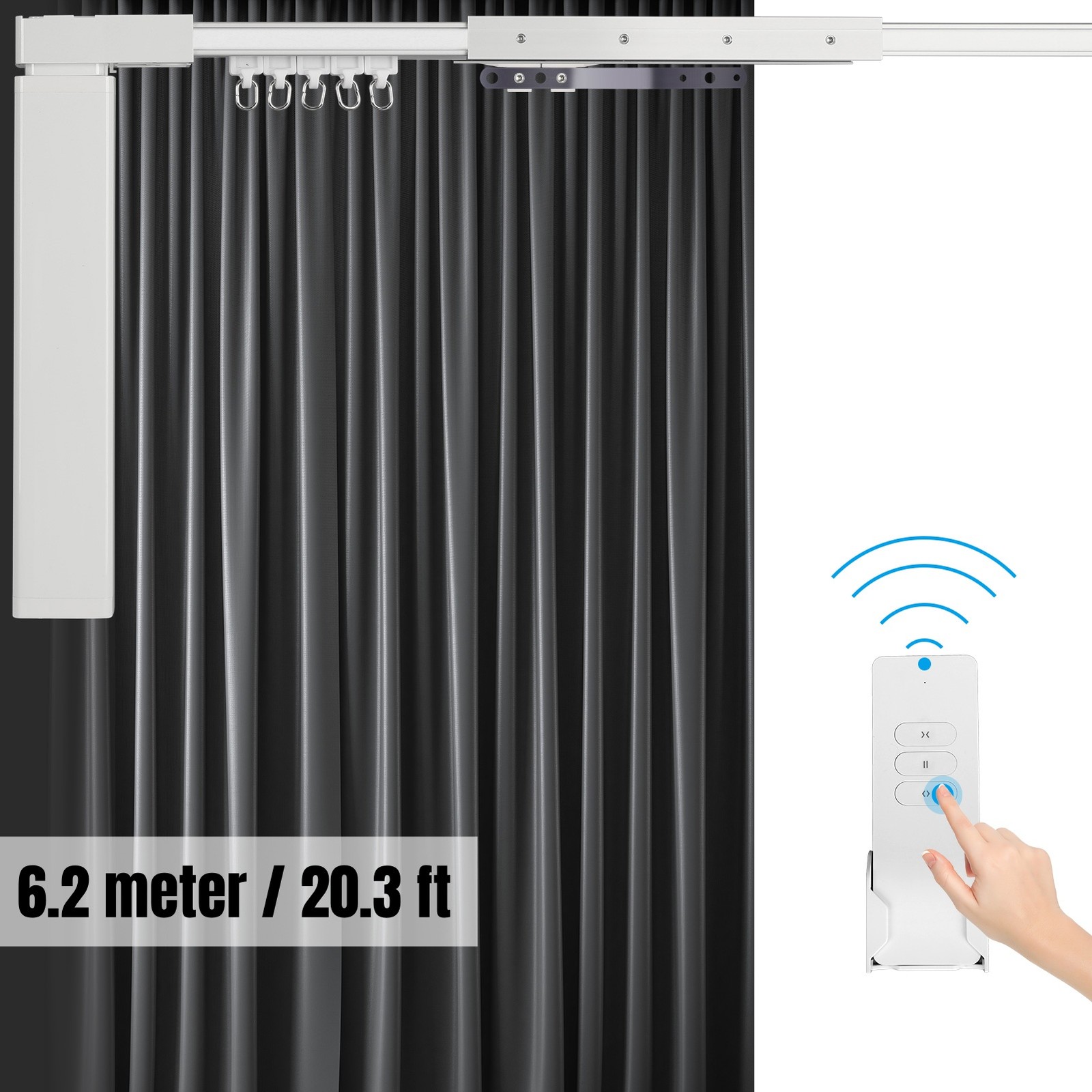 6.2m Motorized Curtain Track Rail Curtain Driver 20.3ft Wifi Remote Control