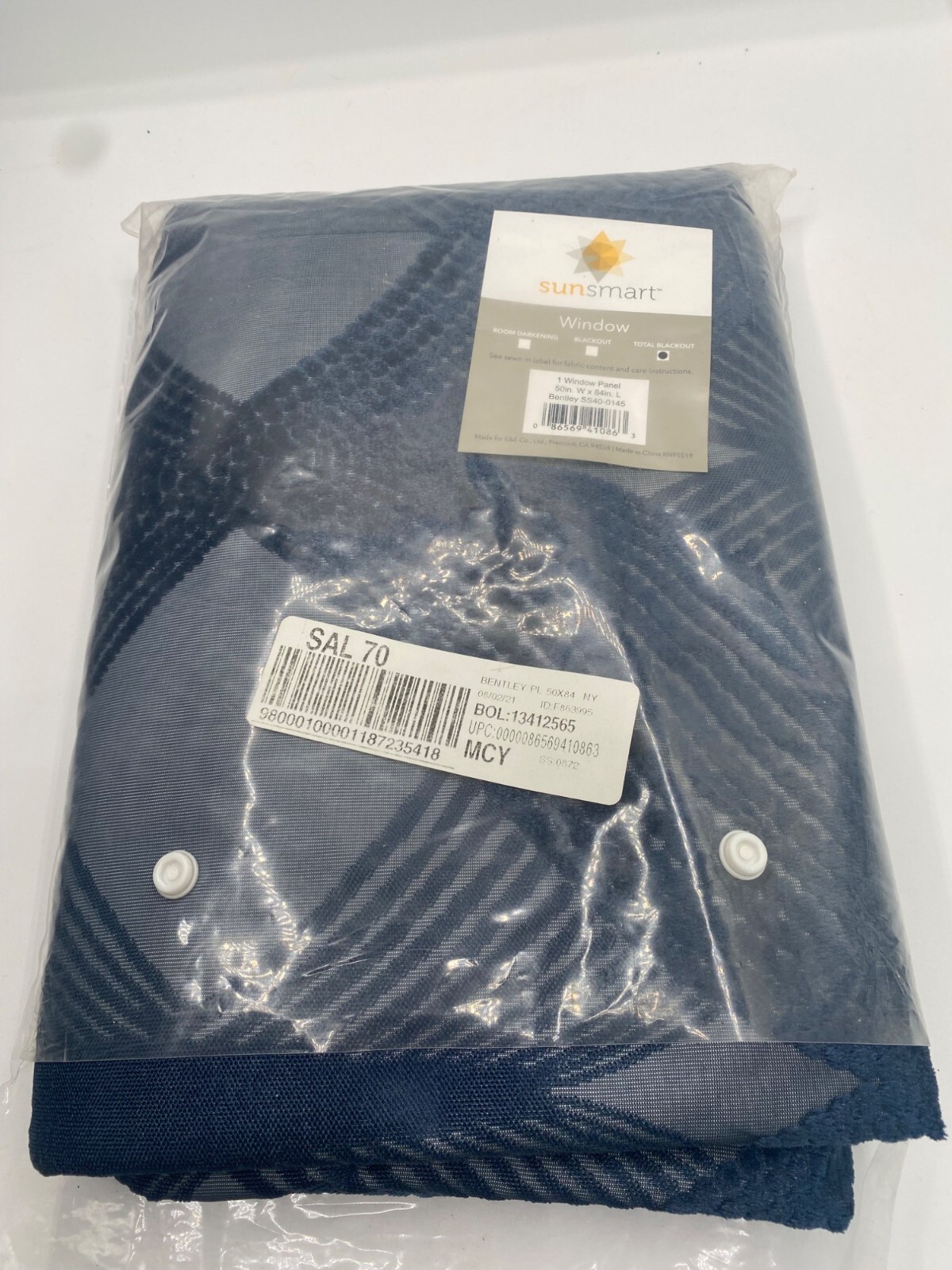 SunSmart Bentley Navy Ogee Knitted Jacquard Total Blackout Curtain Panel NWT