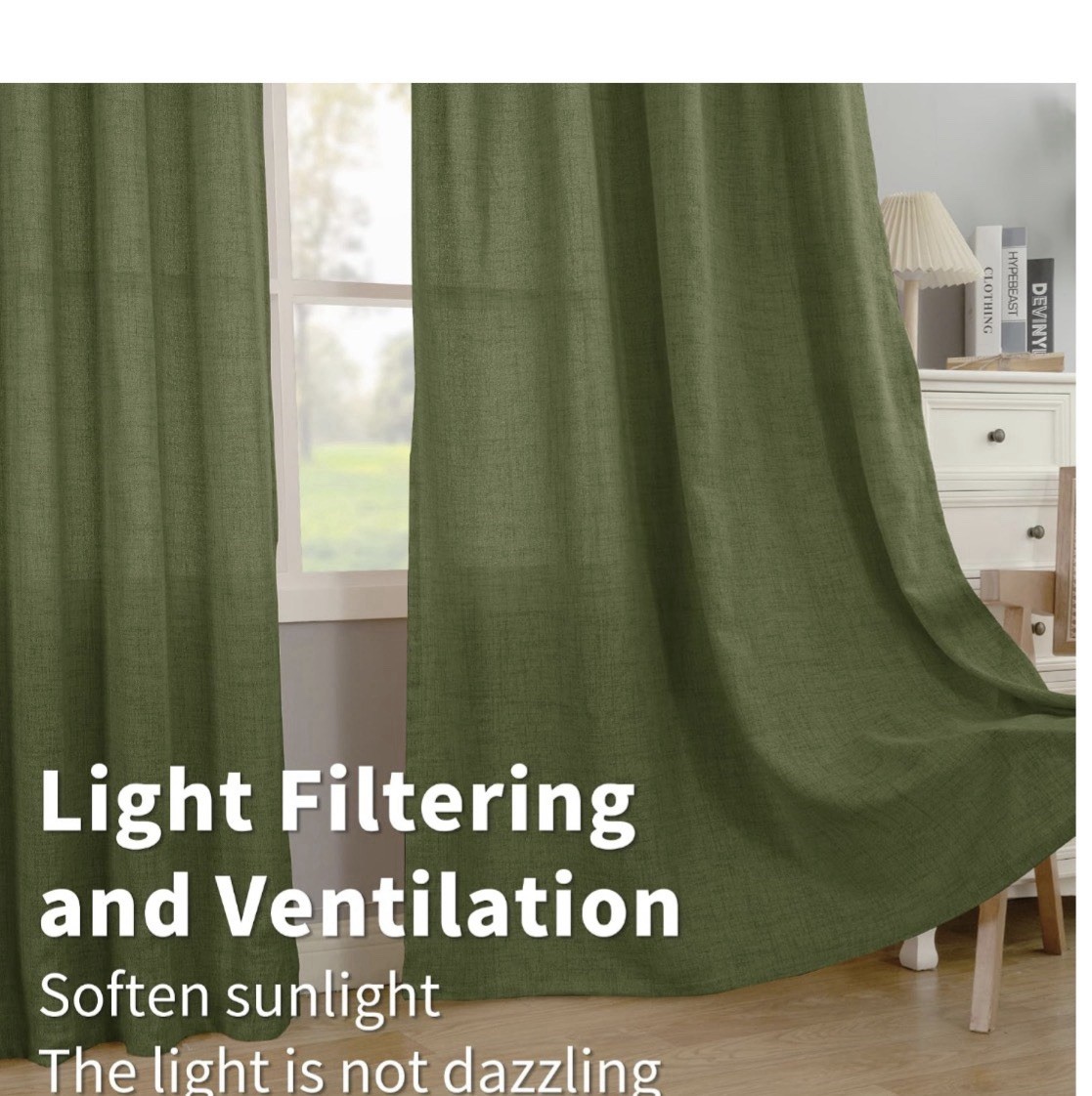 BGment Olive Linen Look Kitchen Curtains 42×40 Light Filtering 2 Panel Set 💜