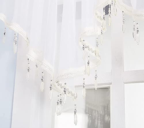 Swag Curtain 63 inch Length, Rod Pocket Scalloped Curtain Valance Sheer Lace