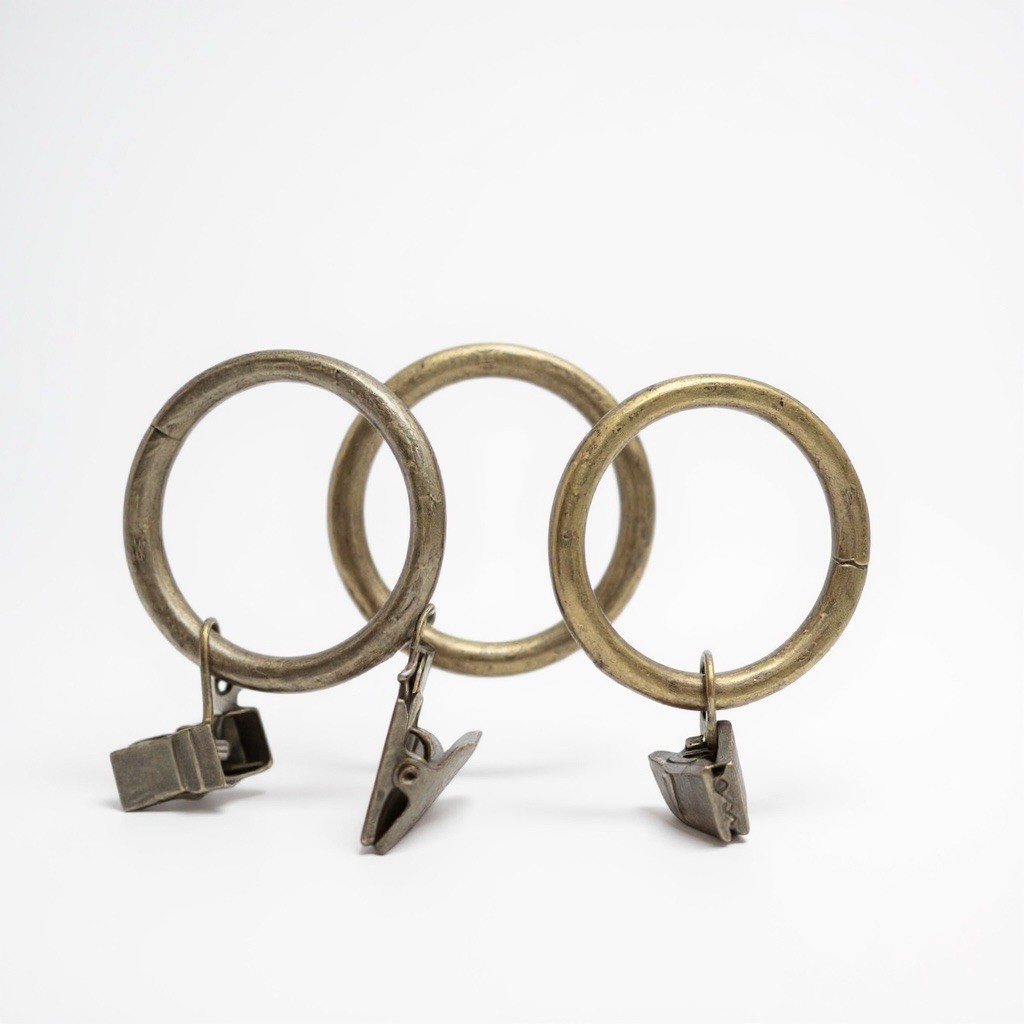 Pottery Barn Curtain Rings w Clips Antique Bronze approx 1.5in Set of 3 NWOB