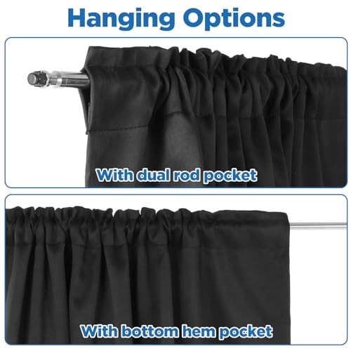 4 Pcs Black Valance for Windows, 52”x18” Black Basement Window Curtains, Small