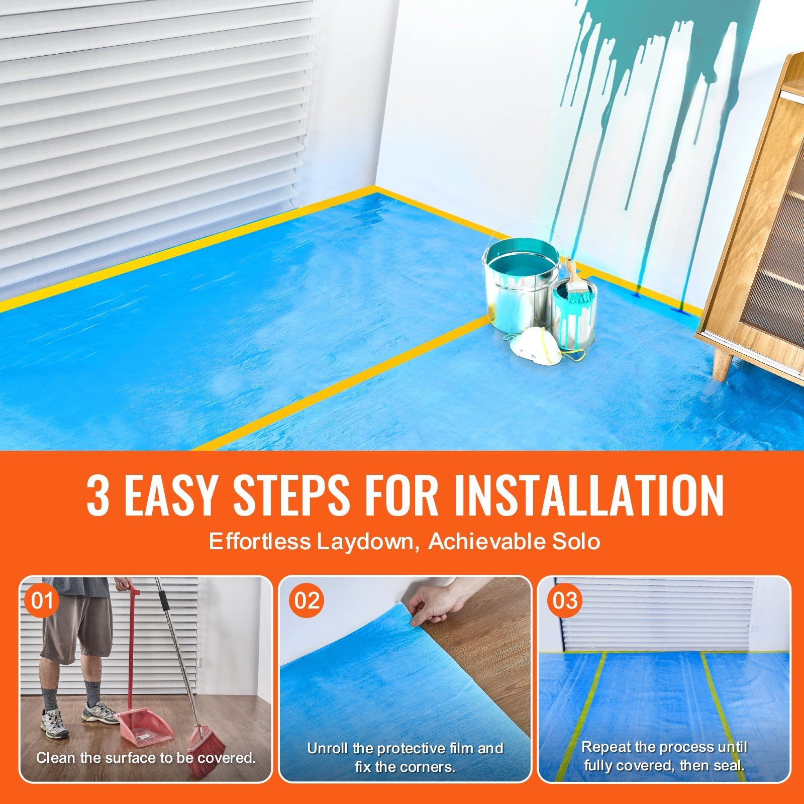 40in x 84ft Blue Heavy-Duty Floor Protection Roll Breathable Waterproof Film