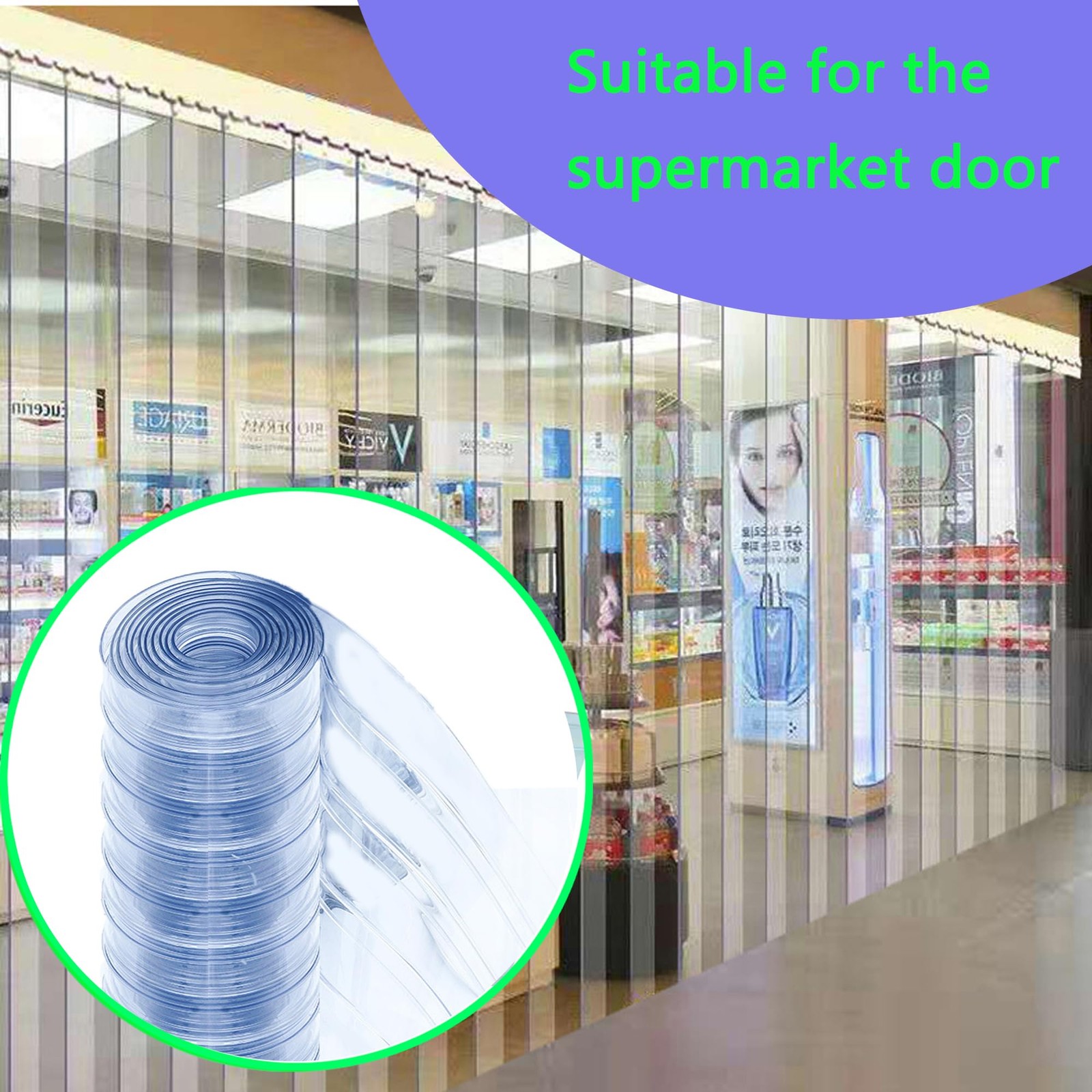 Plastic Vinyl Replacement Strip Curtain Clear Waterproof PVC 6.8ft 7.5in Wide