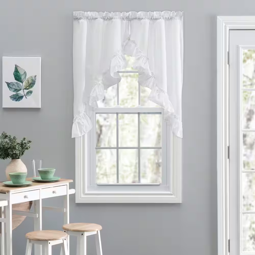Stacey 38 In. L Polyester/Cotton Swag Valance Pair in White