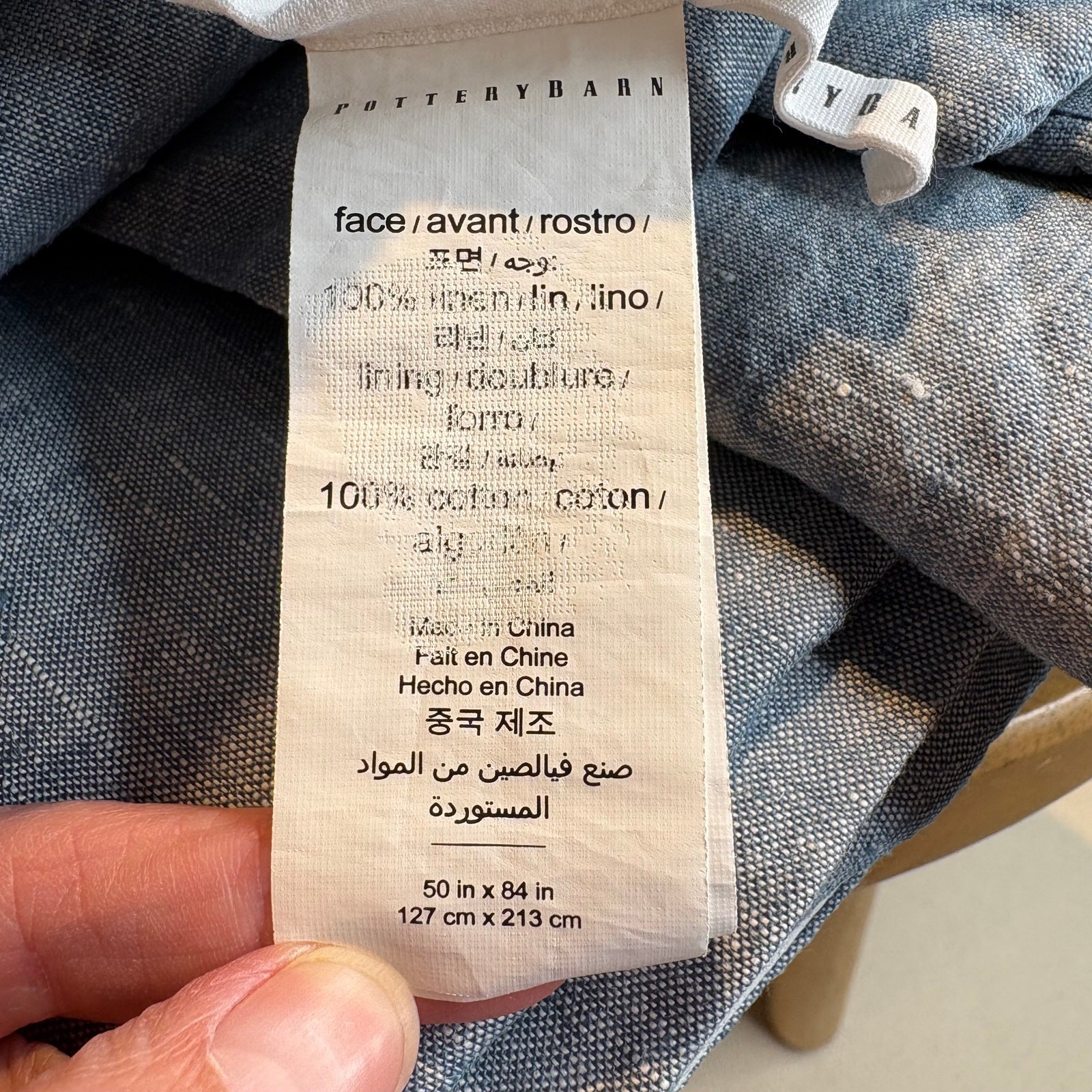 Pottery Barn Linen Curtain Panels Blue Chambray 50”x84”