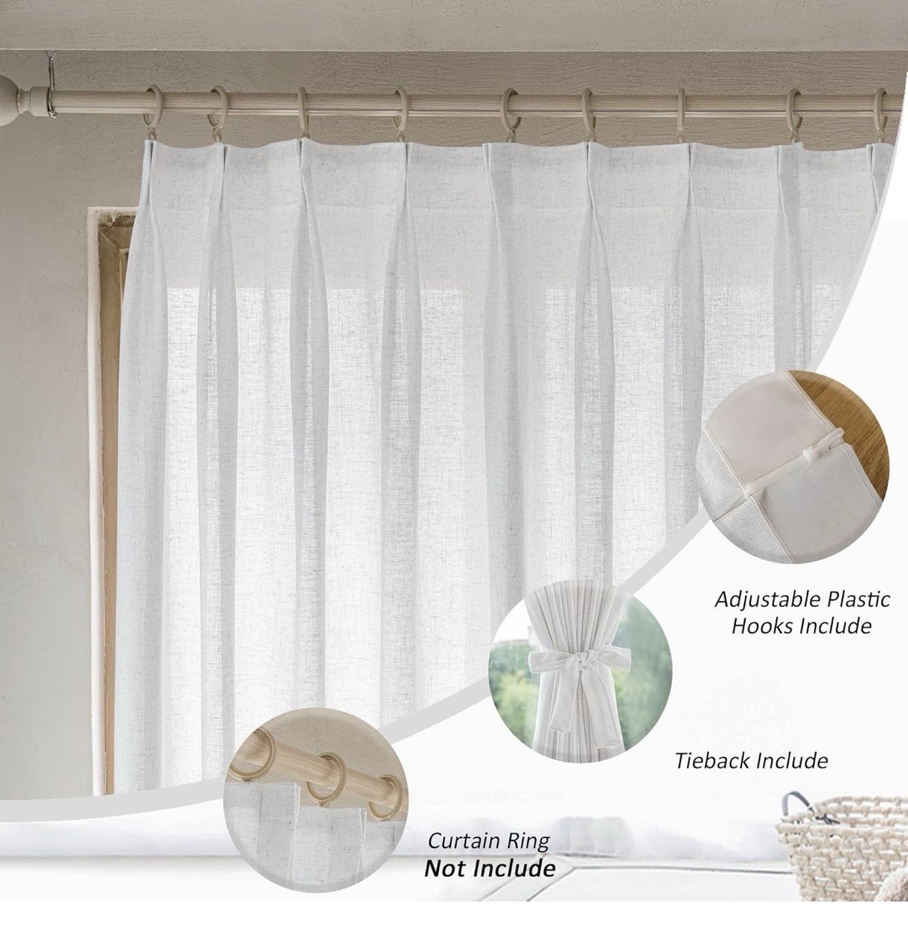 MAIHER White Extra Wide Pinch Pleated Curtains 96” L x 100”W