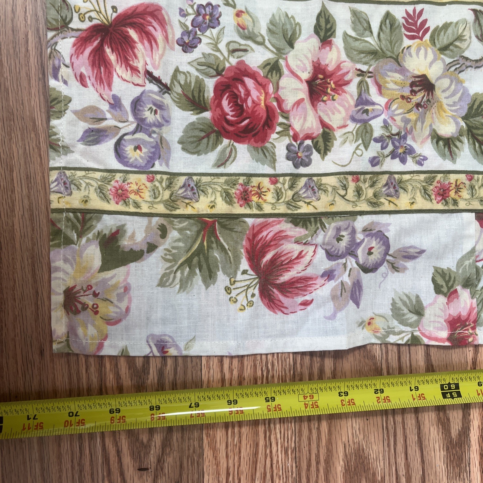 April Cornell Cabbage Rose Curtain Fabric Ties Top Pink Yellow Purple Floral