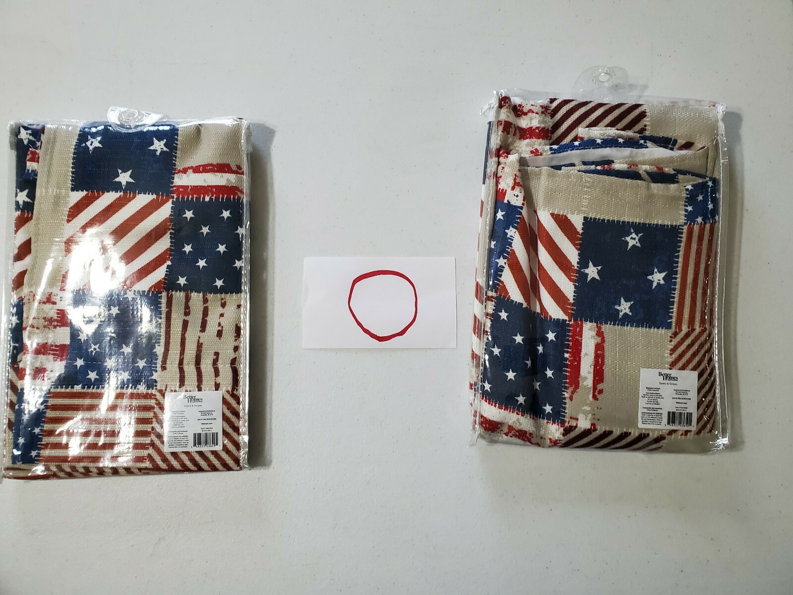 BETTER HOMES AND GARDENS STEERS & STRIPES 3 PIECE SET 2-TIERS & 1 VALANCE