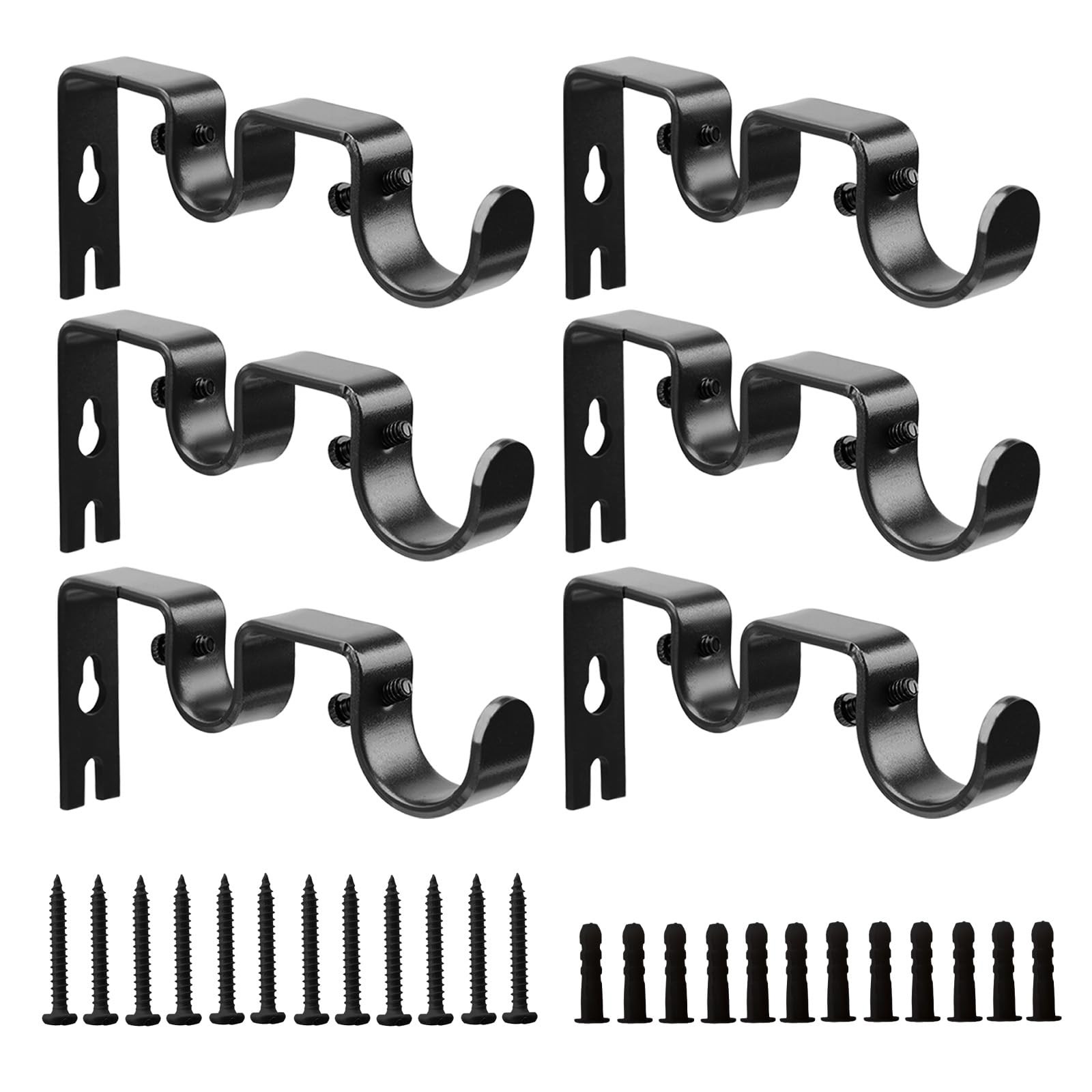 Double Curtain Rod Bracket,6 Pack Metal Curtain Rod Holders for Wall,Sturdy Curt