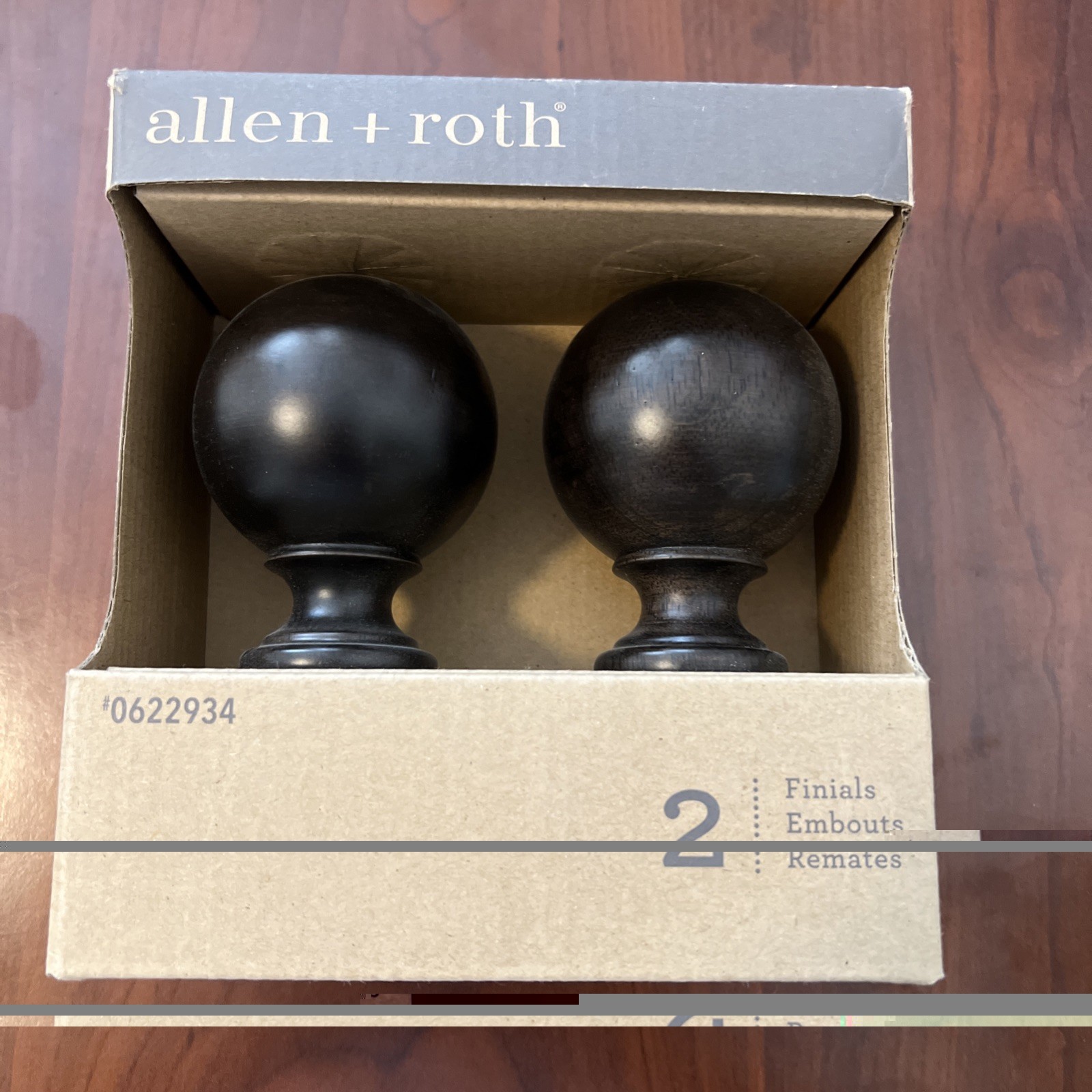 Allen + Roth Curtain Finials For 3/8th Inch Pole. Dark Brown.