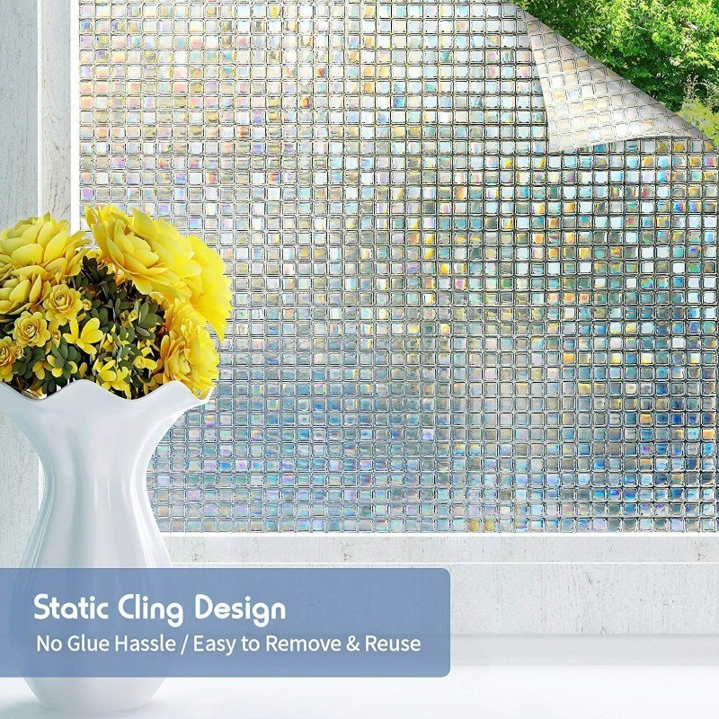 Window Film Privacy Static Cling Stained Glass Film Mirror Decoration 17.5*78.7″