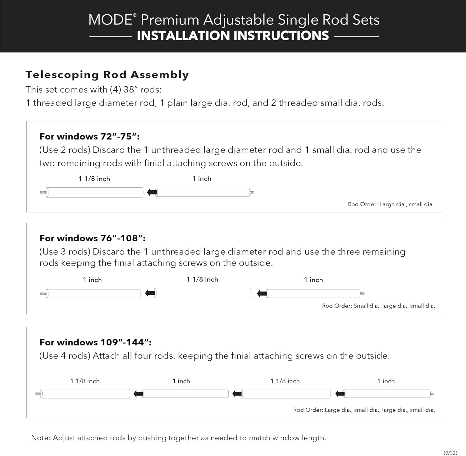 Matte Black Adjustable Curtain Rod Set with Geo Finials, 72”-144”