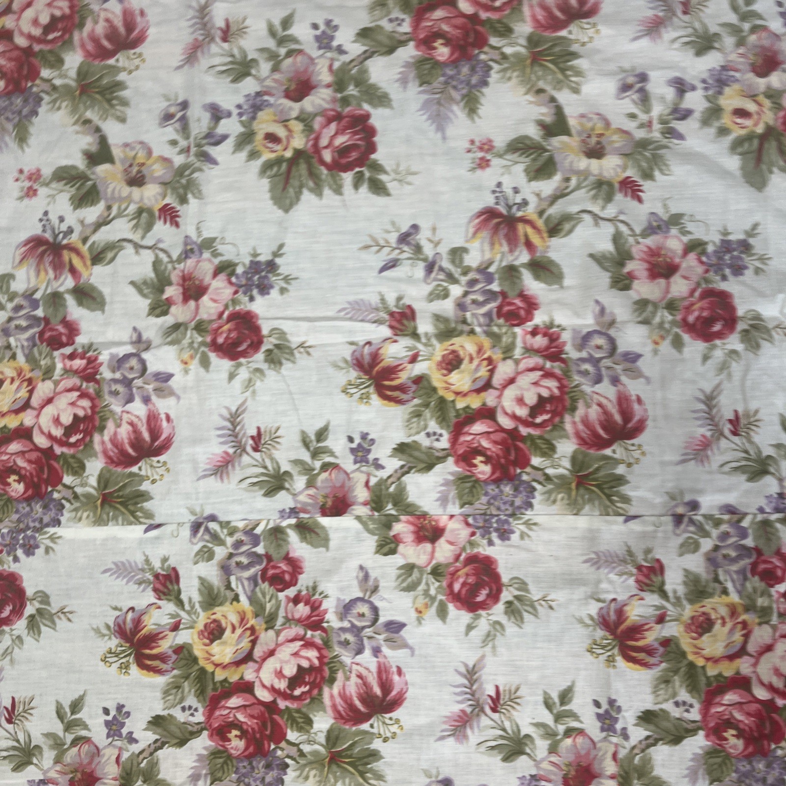 April Cornell Cabbage Rose Curtain Fabric Ties Top Pink Yellow Purple Floral