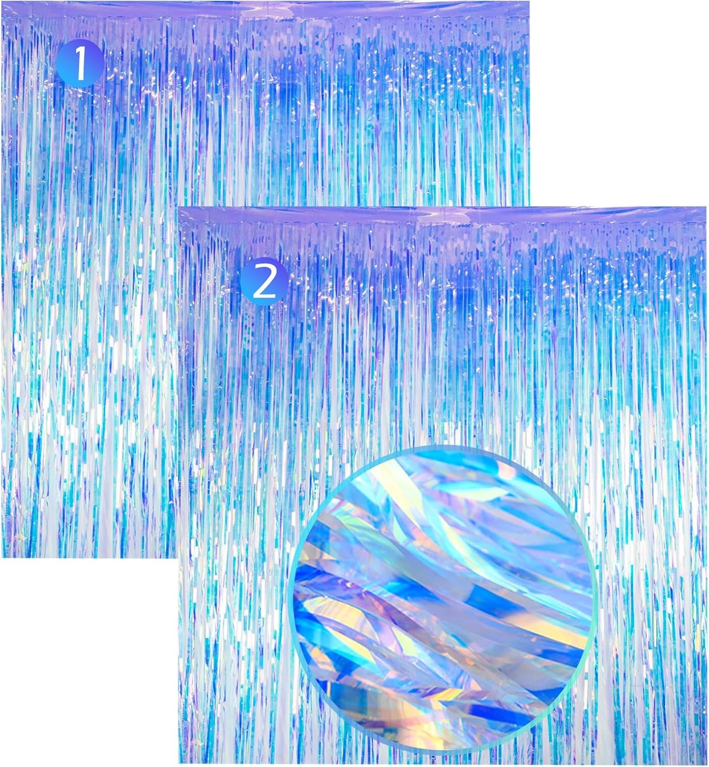 Gorgeous Iridescent Fringe Tinsel Streamers, 2 Pack of 3.3X 3.3 ft Neon