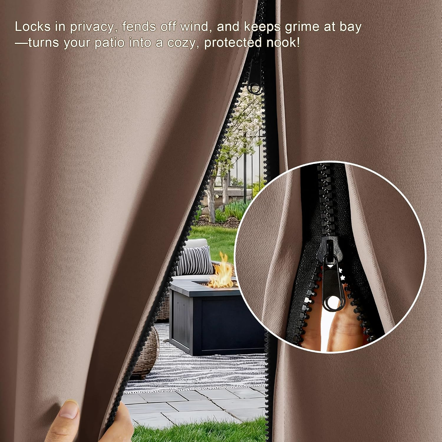 Fade-Resistant Outdoor Curtains for Patio Waterproof with Zipper Back Tab Bottom