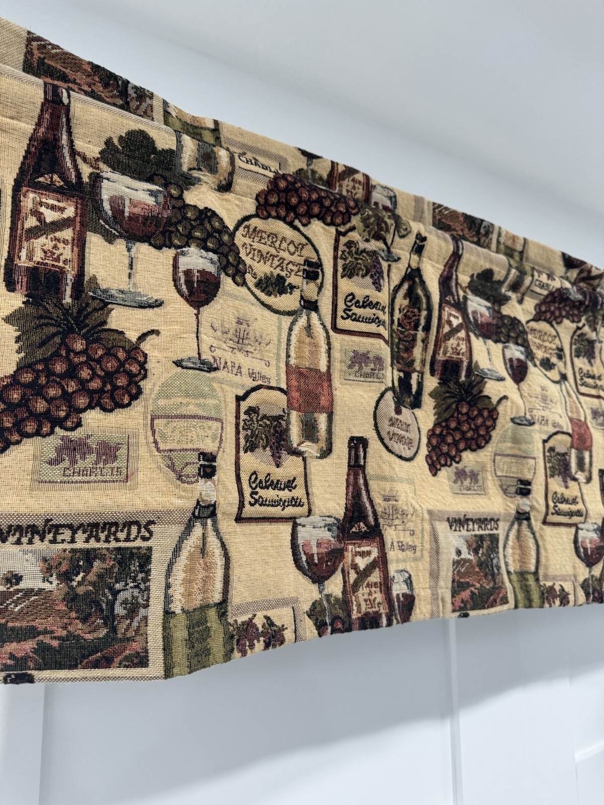 Tapestry Valance Rod Pocket Window Valance multi color Wine & Grapes set of 2