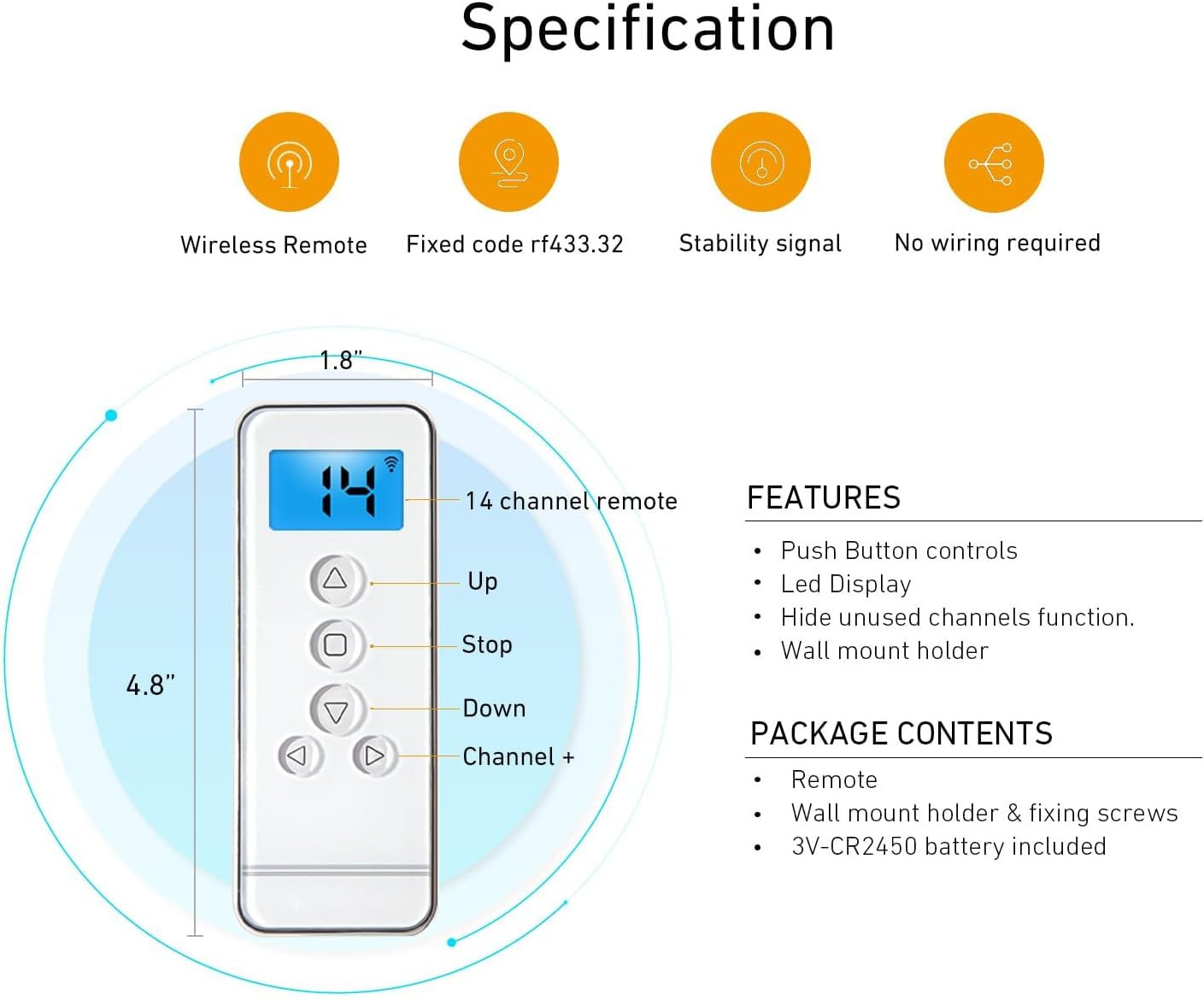 14 Channel Controller for Roller Shades Remote Control for Motorized Windows Sha