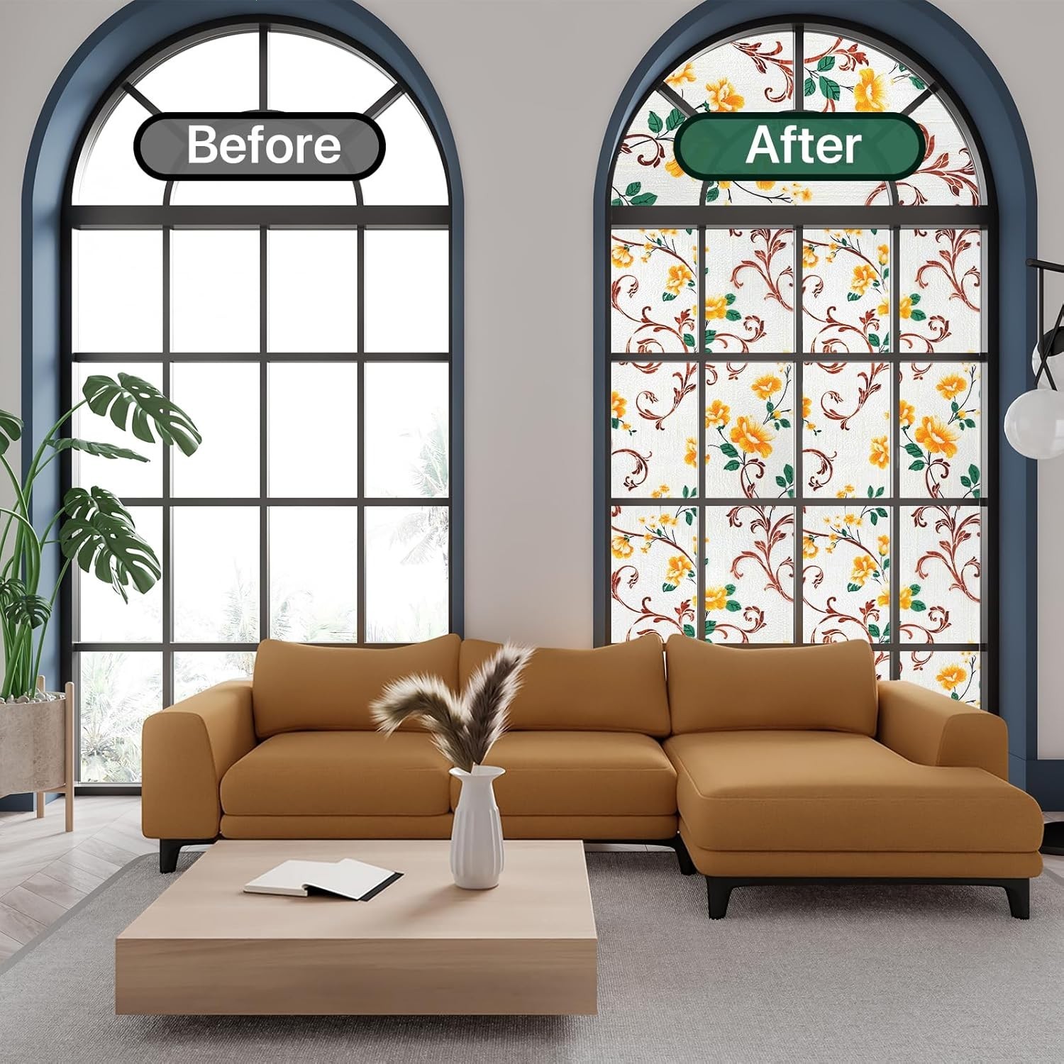 Flower Pure Stained Glass Window Film – Energy Efficient UV Defense, 17.5 x 78.7