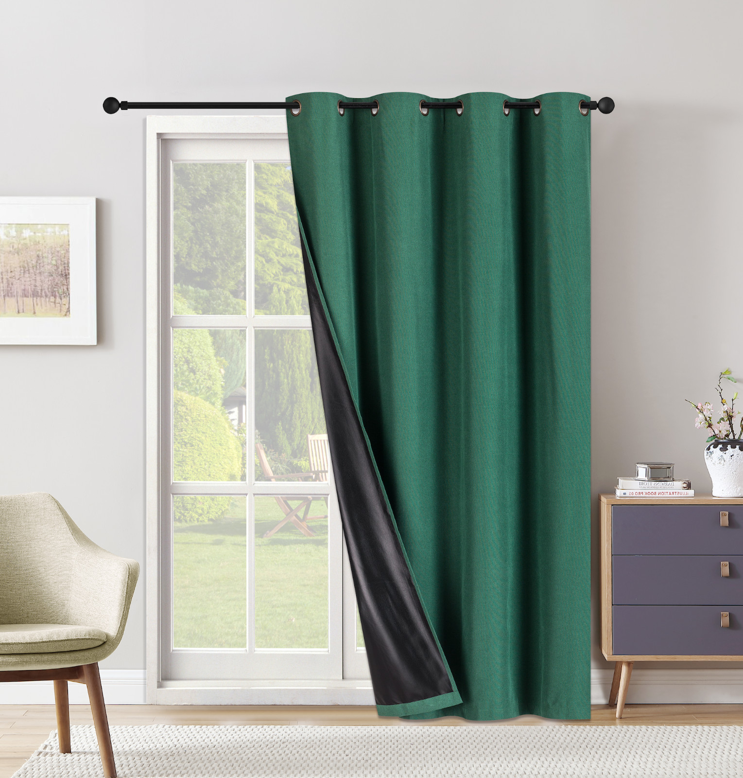 Set of Two (2) 100% Blackout Curtain Extra Wide 110 Inches – All Length – Hunter