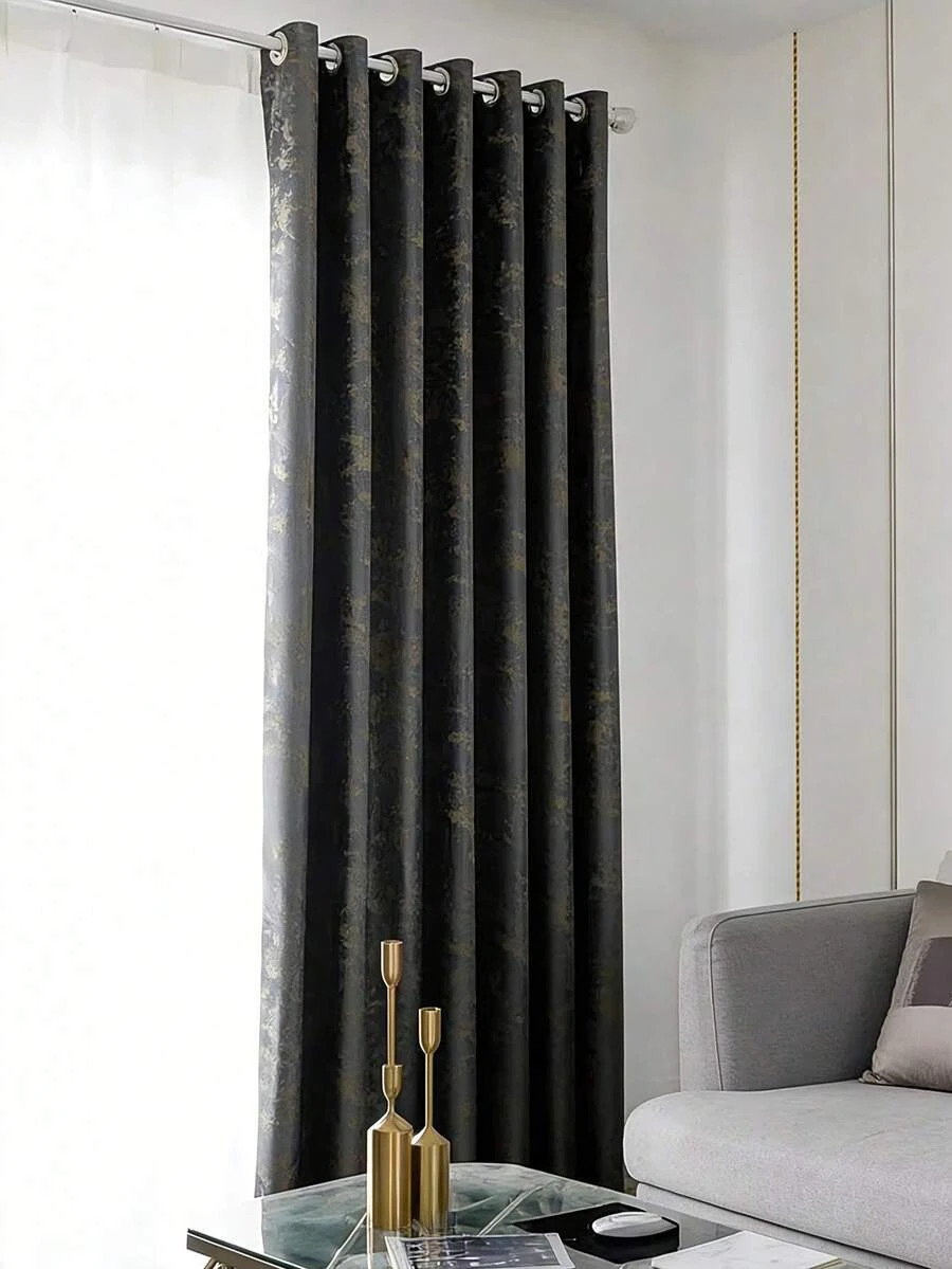 Perforated Nordic Minimalist Black Gold Foil Blackout Curtain