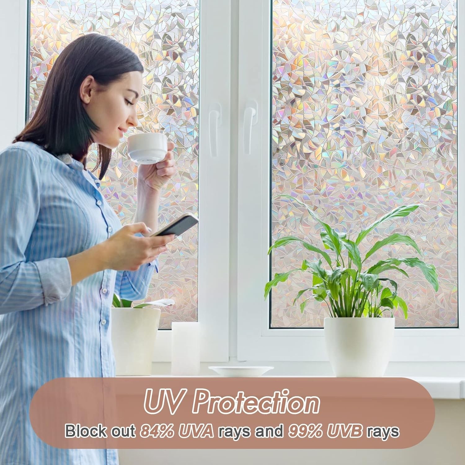 Window Privacy Film, Stained Glass Rainbow Film, 17.5″ x 78.7″ | Decorative W…