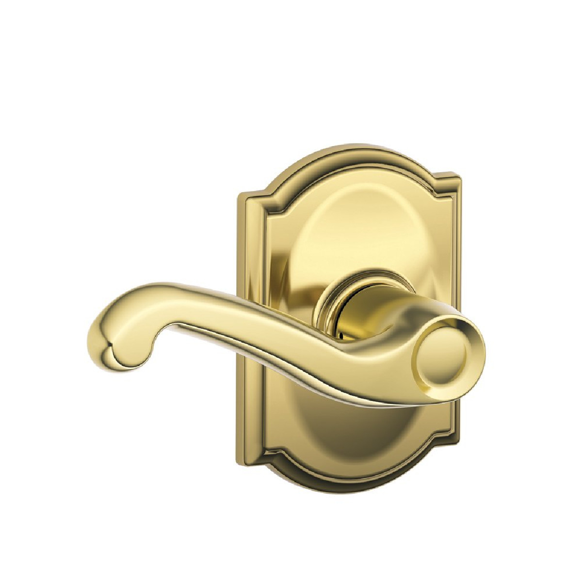 Schlage F10 Fla 605 Cam Camelot Collection Flair Passage Lever Bright Brass