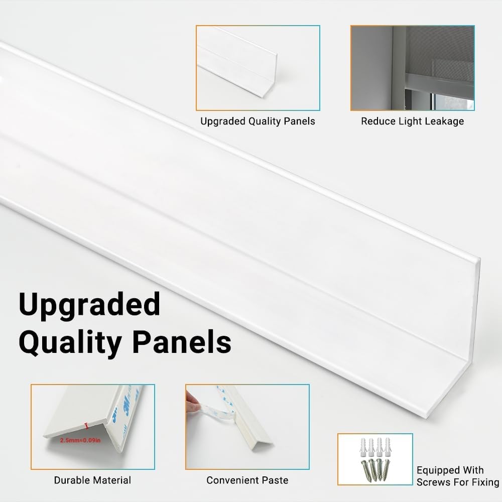 Light Blockers Blackout Side Tracks PVC Strips for Window Shades 4 Pcs White 58″